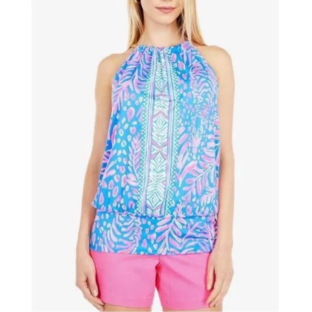 Lilly Pulitzer Pink and Blue Bowen Halter Top